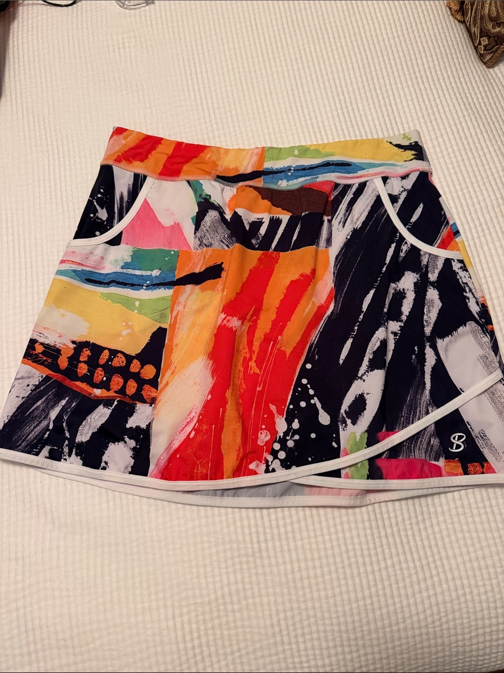 Bold Multicolor Abstract Mini Skort with White Trim